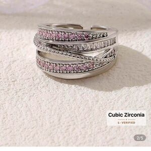 925 Silver-Plated Pink Multi-layer Cubic Zirconia Ring| Openable Ring